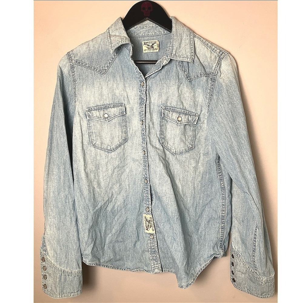 American Living‎ Denim Pearl Snap Button Front Men's Sz Medium Shirt Ranch Style